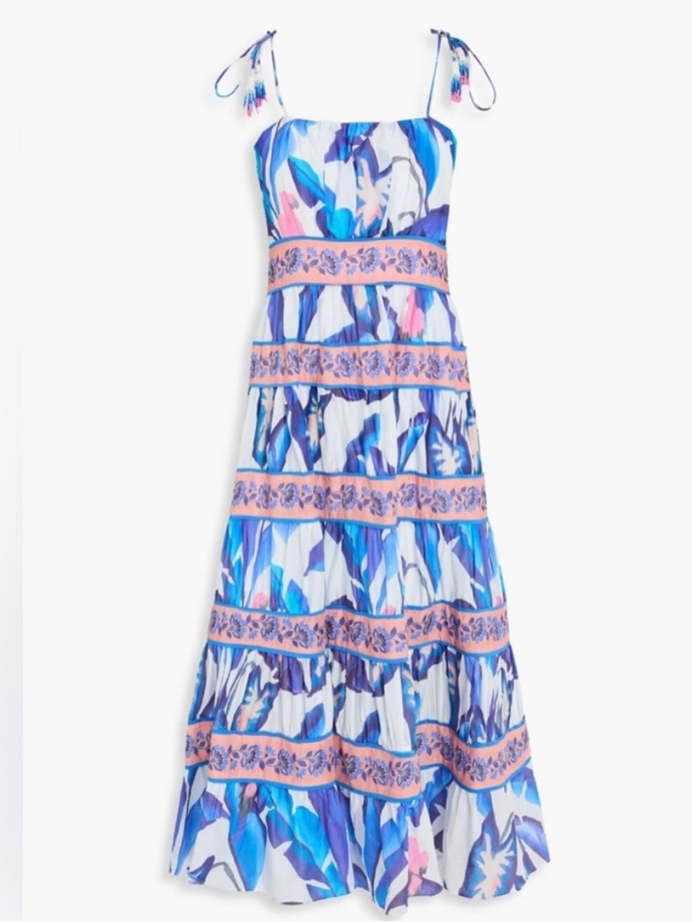 FARM Rio Navy Blue Pink Foliage Midi Dress SZ Large